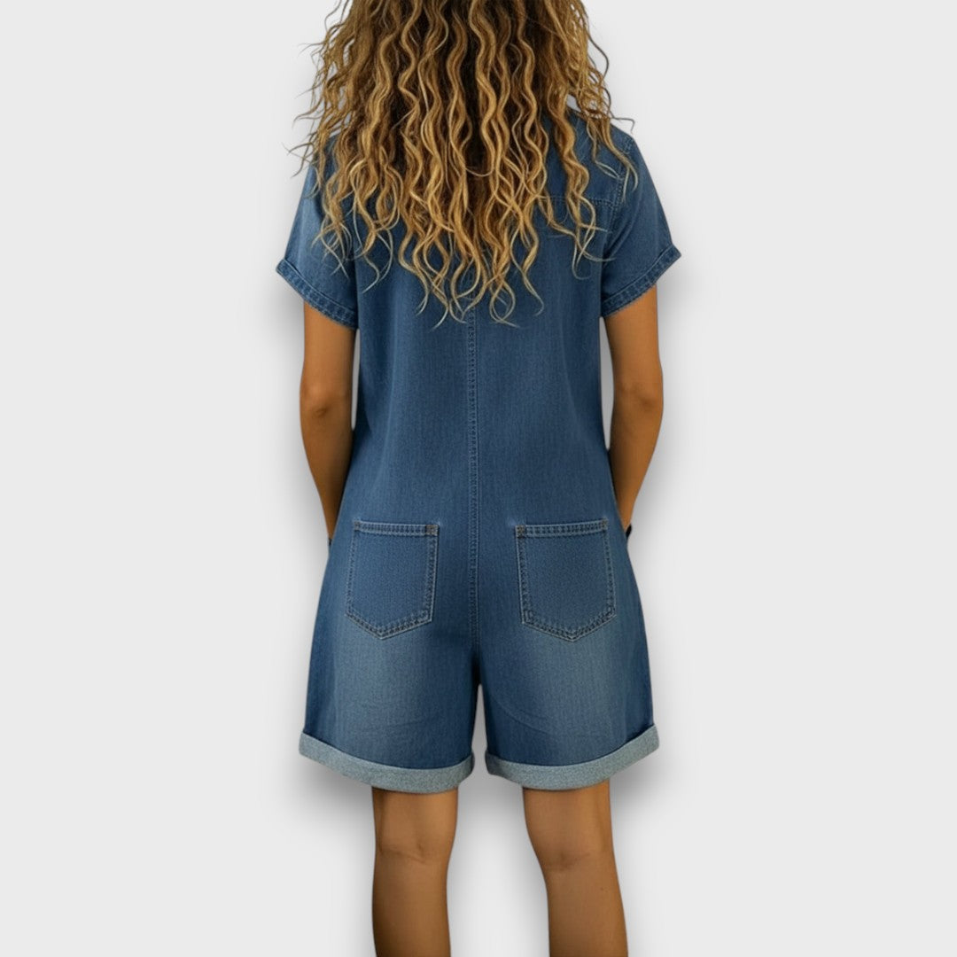 Saylor - Vintage short Cotton Denim-Look Overalls-2