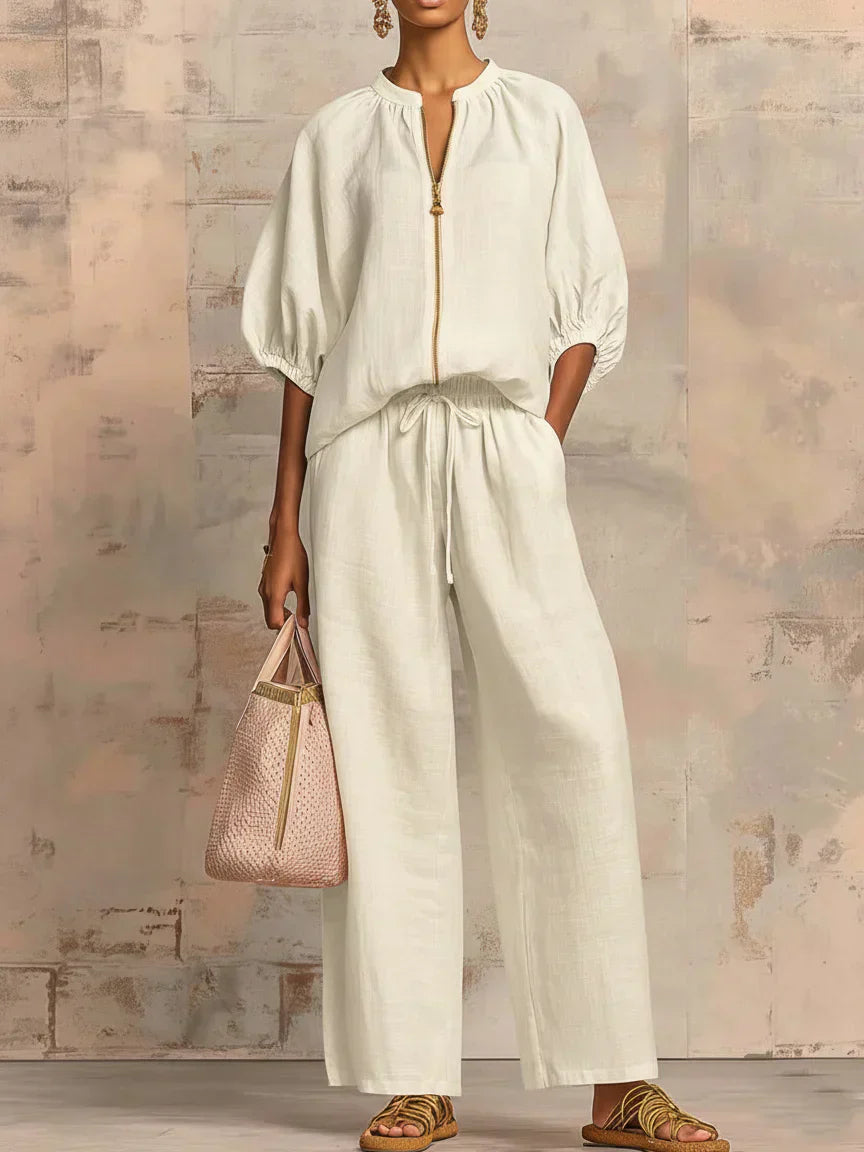 Alba | Relaxed Button-Up Shirt and Wide-Leg Pants Co-Ord Set-6