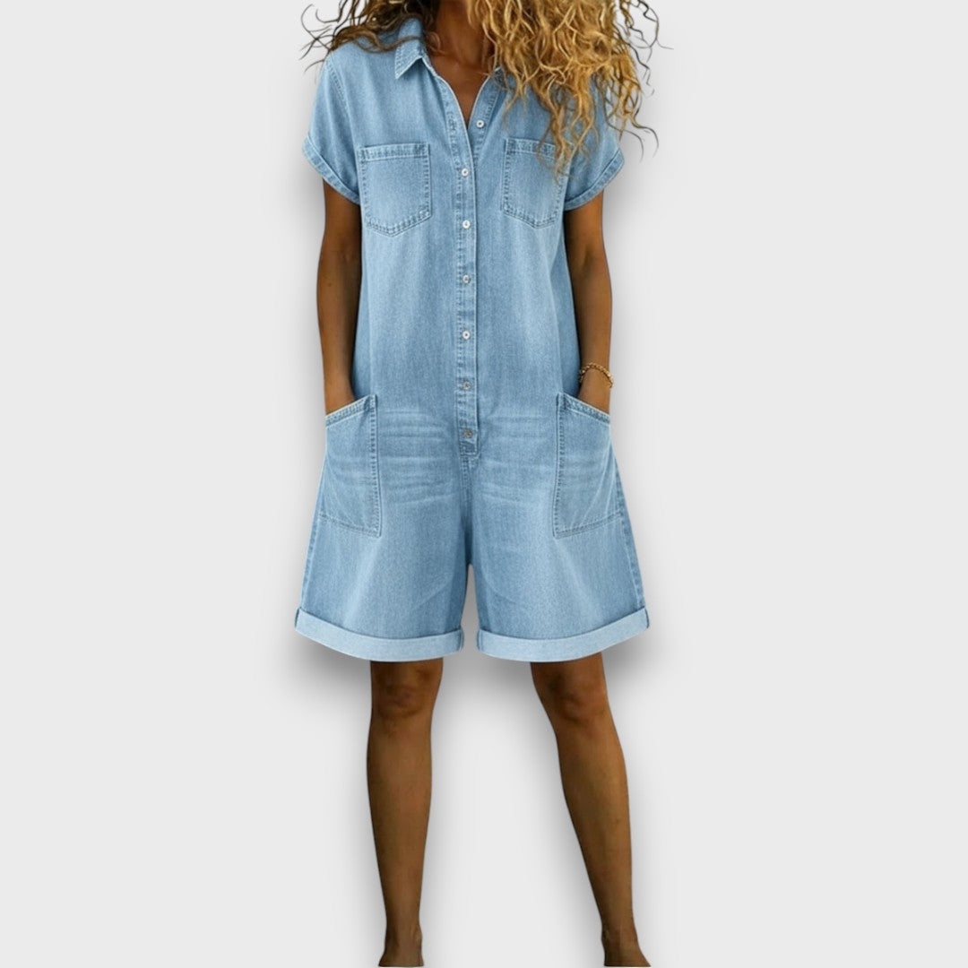 Saylor - Vintage short Cotton Denim-Look Overalls-6