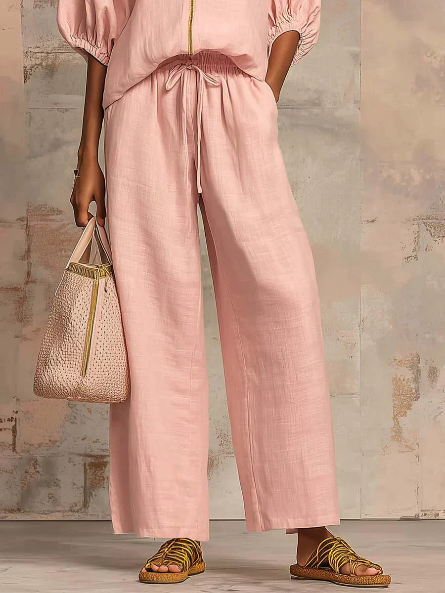 Alba | Relaxed Button-Up Shirt and Wide-Leg Pants Co-Ord Set-7