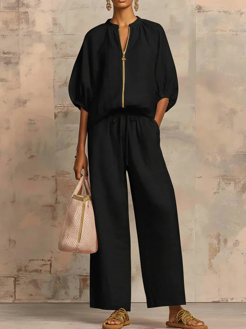 Alba | Relaxed Button-Up Shirt and Wide-Leg Pants Co-Ord Set-3