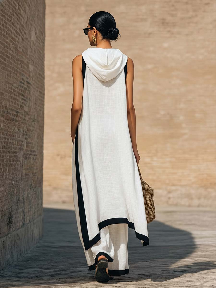 Elegant two-piece linen cotton set with artistic cut-2