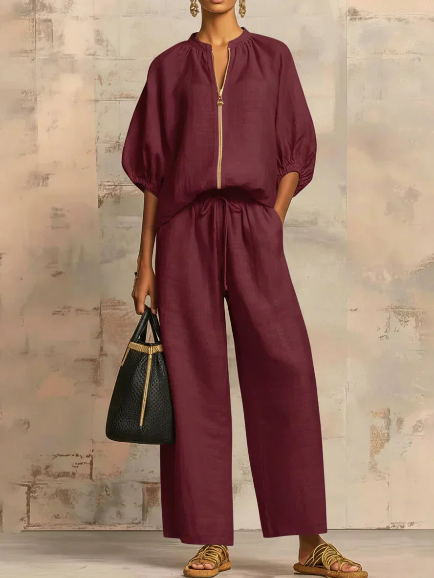 Alba | Relaxed Button-Up Shirt and Wide-Leg Pants Co-Ord Set-1