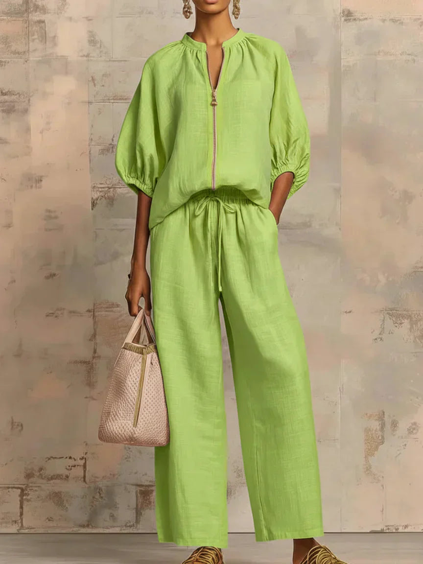 Alba | Relaxed Button-Up Shirt and Wide-Leg Pants Co-Ord Set-2