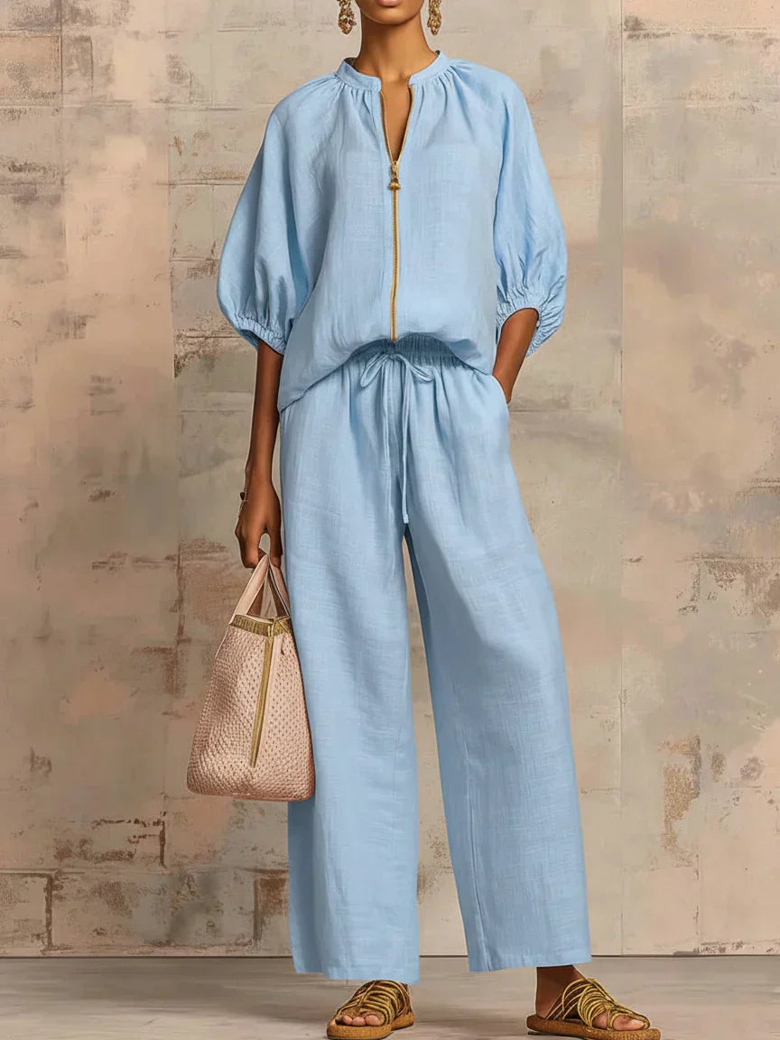 Alba | Relaxed Button-Up Shirt and Wide-Leg Pants Co-Ord Set-4