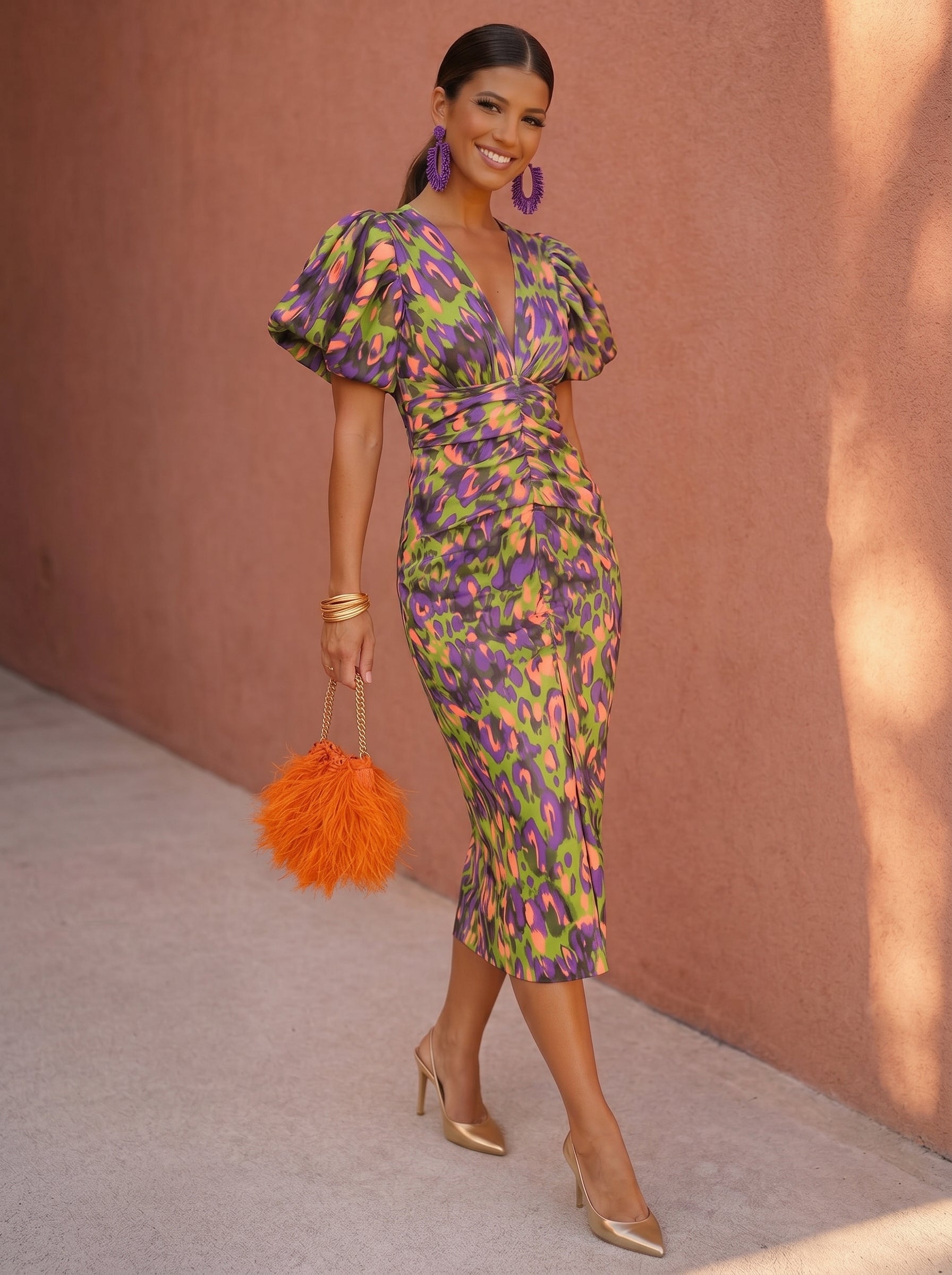 Sophie | Midi Dress with Puff Sleeves-4